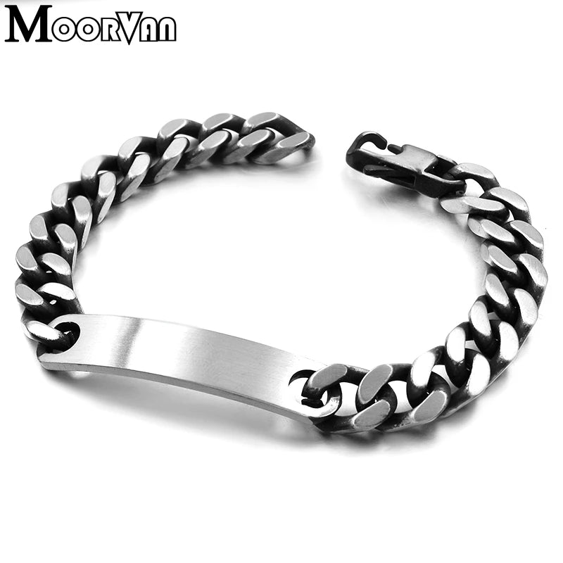 Moorvan Men's Vintage ID Bracelet Stainless Steel Hiphop Chain