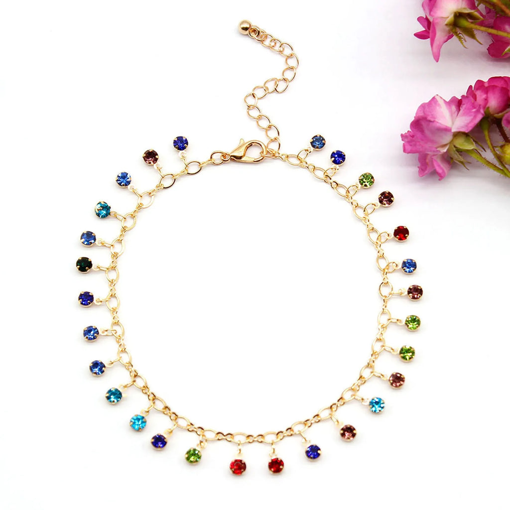 Colorful Rhinestone Leg Chains Anklet Bracelet for Beach Women
