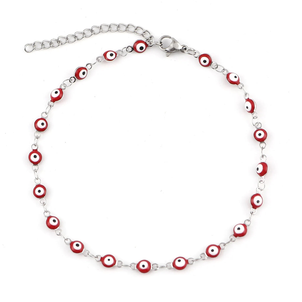 Colorful Stainless Steel Evil Eye Anklet Foot Jewelry for Beach Women