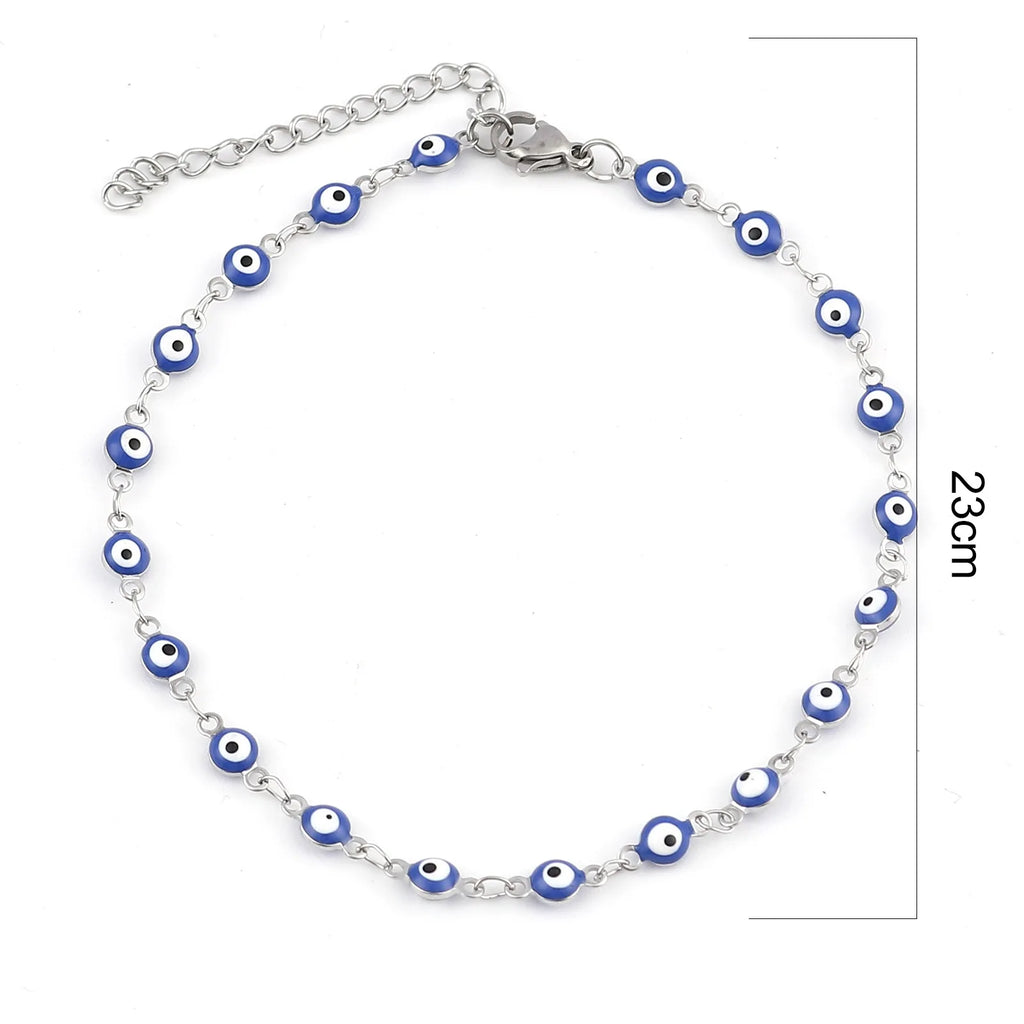 Colorful Stainless Steel Evil Eye Anklet Foot Jewelry for Beach Women