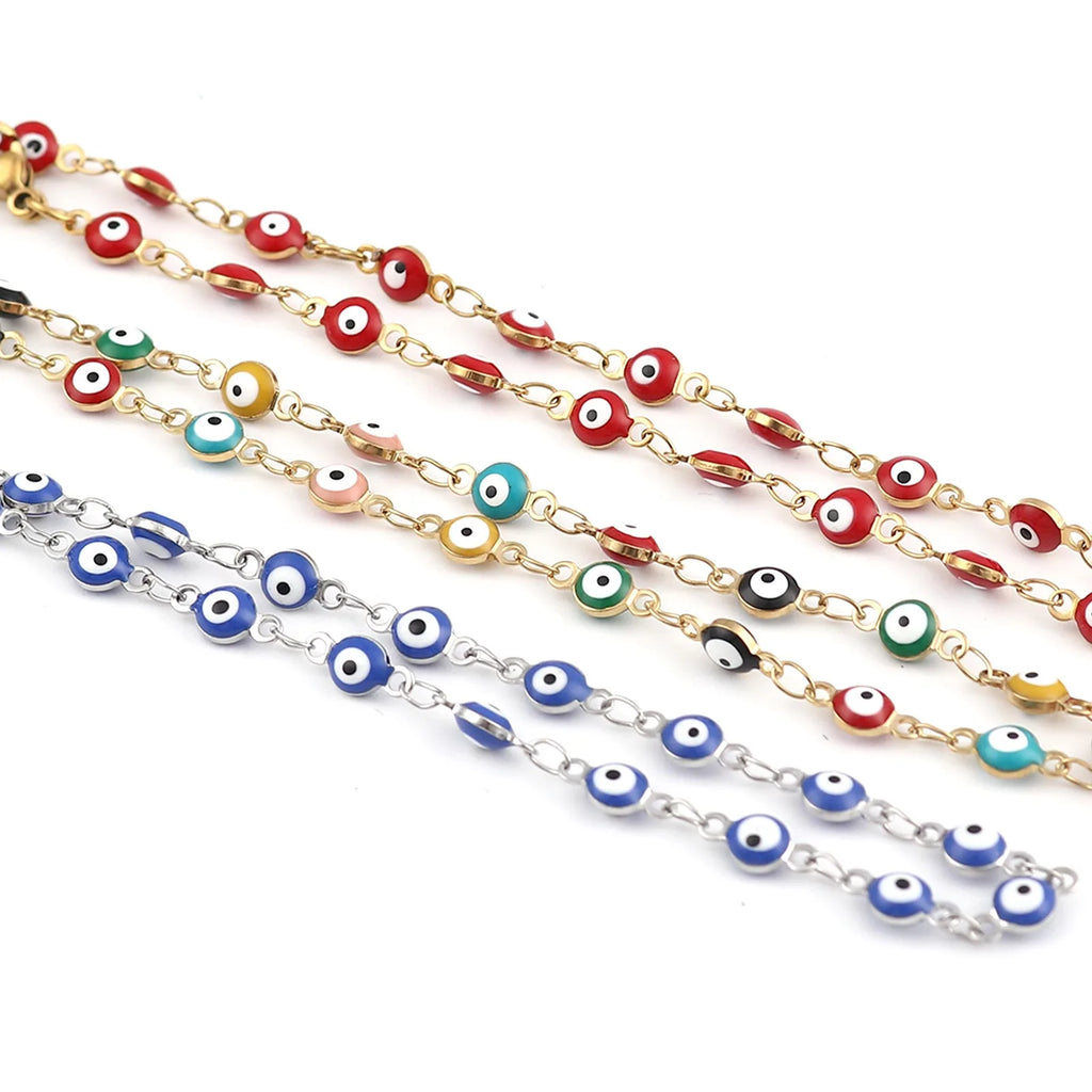 Colorful Stainless Steel Evil Eye Anklet Foot Jewelry for Beach Women