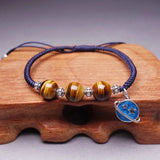 925 Sterling Silver Planet Pendant Bracelets Tiger Beads Handmade Thread Jewelry