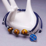 925 Sterling Silver Planet Pendant Bracelets Tiger Beads Handmade Thread Jewelry