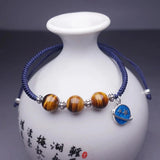 925 Sterling Silver Planet Pendant Bracelets Tiger Beads Handmade Thread Jewelry