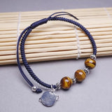 925 Sterling Silver Planet Pendant Bracelets Tiger Beads Handmade Thread Jewelry