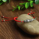 925 Silver Fish Charm Bracelet Red Thread Statement Jewelry
