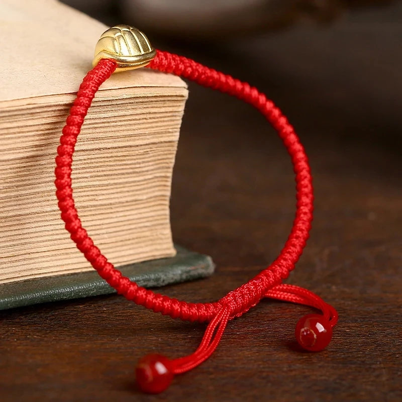 925 Silver Turtle Shell Charm Bracelet Red Thread Statement Jewelry