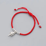 925 Silver Lucky Cat Bracelet Women Wedding Jewelry Red Thread Beaded