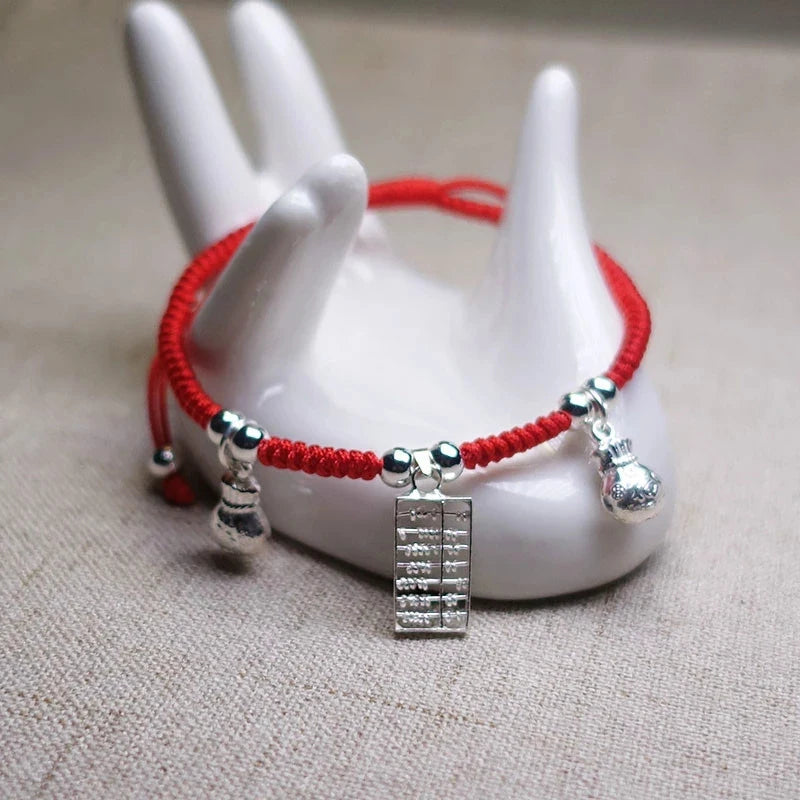 Abacus Money Bag Charm Bracelet 925 Silver Red Thread Wedding Party Bijoux