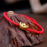 925 Sterling Silver Ingot Charm Bracelet with Red Thread