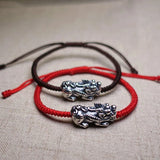 925 Silver Pixiu Charm Bracelet Red Thread Statement Jewelry
