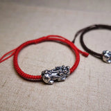 925 Silver Pixiu Charm Bracelet Red Thread Statement Jewelry