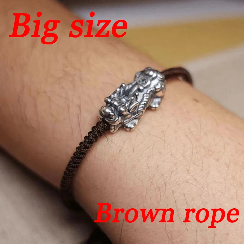 925 Silver Pixiu Charm Bracelet Red Thread Statement Jewelry