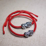 925 Silver Pixiu Charm Bracelet Red Thread Statement Jewelry