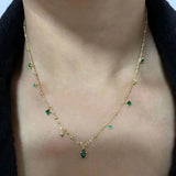 Square Green Zircon Water Drop 925 Silver Choker Necklace