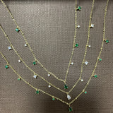 Square Green Zircon Water Drop 925 Silver Choker Necklace