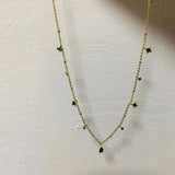 Square Green Zircon Water Drop 925 Silver Choker Necklace