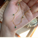 Square Green Zircon Water Drop 925 Silver Choker Necklace