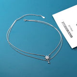 925 Silver Anise Stars Double Layer Necklace with Zircon Choker