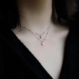925 Silver Double Layer Star Heart Necklace Zircon Pendant