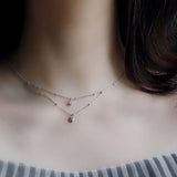 925 Silver Double Layer Star Heart Necklace Zircon Pendant