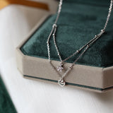 925 Silver Double Layer Star Heart Necklace Zircon Pendant