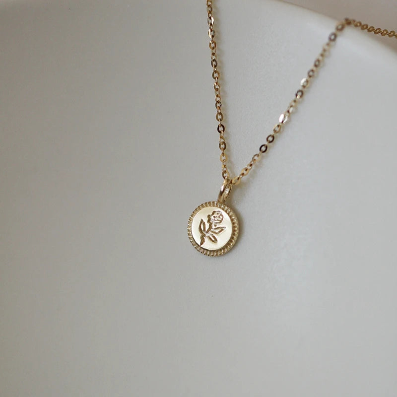 925 Silver French Rose Flower Pendant Necklace for Girls | 14K Round Necklace