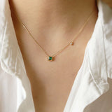 925 Silver Green Zircon Square Pendant Necklace for Girls