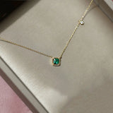 925 Silver Green Zircon Square Pendant Necklace for Girls