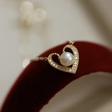 925 Silver Pearl Heart Pendant Necklace 14K Clavicle Jewelry