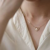 925 Silver Pearl Heart Pendant Necklace 14K Clavicle Jewelry