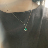 925 Silver Square Emerald Necklace Retro Pendant 925 Jewelry