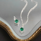 925 Silver Square Emerald Necklace Retro Pendant 925 Jewelry