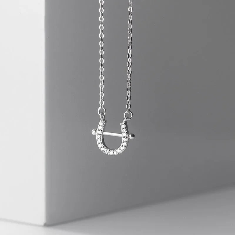925 Silver U Shape Zircon Necklace Mini Horseshoe Light Necklace Women