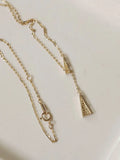 925 Silver Zirconia Triangle Pendant Necklace Y Shape 14K Stylish Jewelry