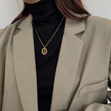 Tulip Flower 925 Silver Necklace Oval Lace Border Pendant
