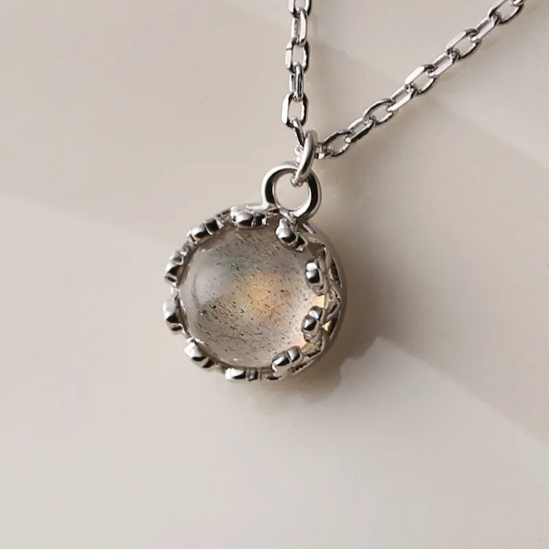 925 Sterling Silver Moonstone Pendant Necklace Minimalist Jewelry