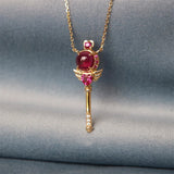 925 Silver Sailor Moon Pendant Necklace Red Crystal Scepter Jewelry