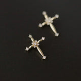 925 Silver Cross Pendant Necklace Zircon Flower Mini Jewelry