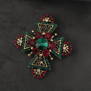 Baroque Red Rhinestone Cross Brooch Pin Vintage Jewelry