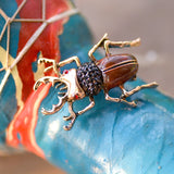 Beetles Enamel Pin Rhinestone Bugs Brooch Scarf Bag Clip