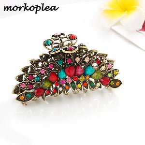 Vintage Flower Hair Claw Crab Women Rhinestone Hair Clip