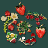 Red Rhinestone Strawberry Fruit Brooches and Enamel Flower Pins