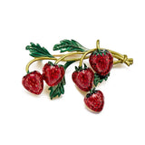 Red Rhinestone Strawberry Fruit Brooches and Enamel Flower Pins