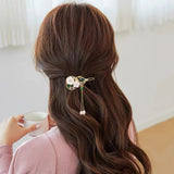 Fan Shape Rhinestone Hair Clips Pearls Hairpin Tassel Pearl Side Barettes
