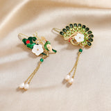 Fan Shape Rhinestone Hair Clips Pearls Hairpin Tassel Pearl Side Barettes