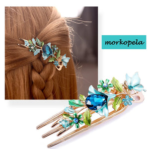 Enamel Flower Hair Claw Jewelry Crystal Hair Clip