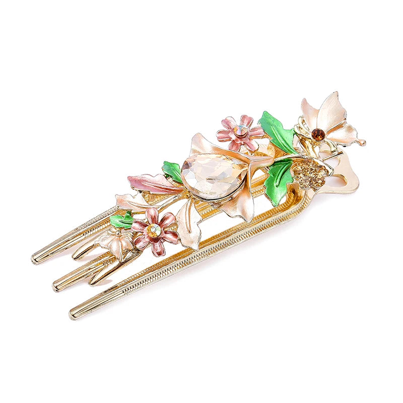 Enamel Flower Hair Claw Jewelry Crystal Hair Clip