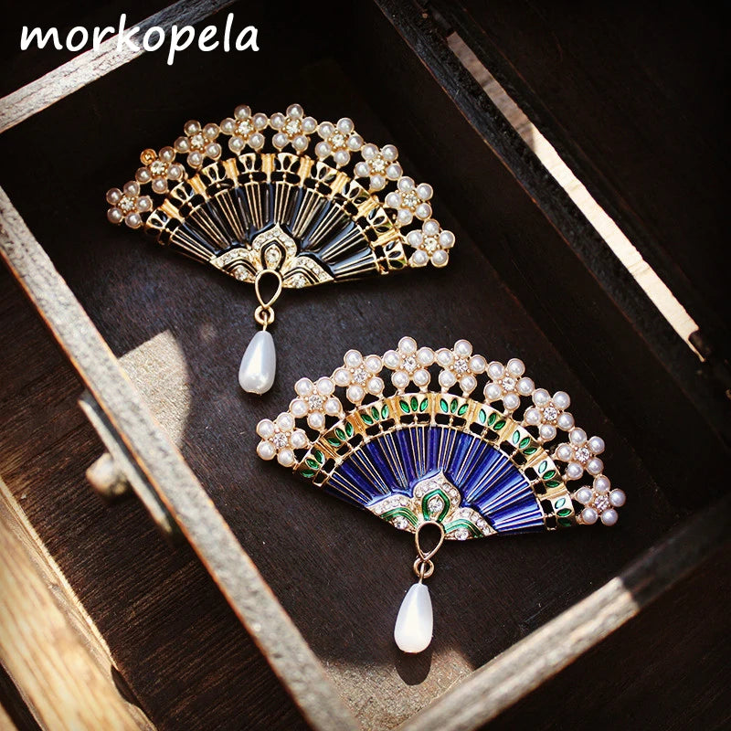Vintage Morkopela Fan Enamel Pin Brooch