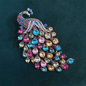 Colorful Rhinestone Peacock Brooch Crystal Bird Pin Vintage Accessories